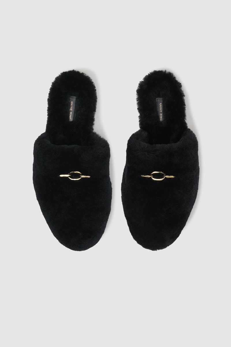 Mules Anine Bing Shearling Noir Femme | NBM-4238400